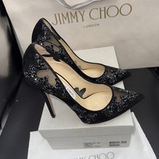 Jimmy Choo Karmel Black Suede Crystal High Heels Shoes Size Uk 5.5 Eu 38.5