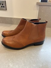 Hotter County Tan Leather Ankle Boots Brogue Cut Out Detail UK 5