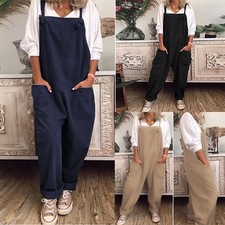Womens Sleeveless Solid Jumpsuit Loose Dungaree Rompers for Ladies Comfortable