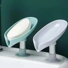 Bathroom Leaf Shape Drain Soap Box Dish Holder Storage Suction Saver Soapbox UK