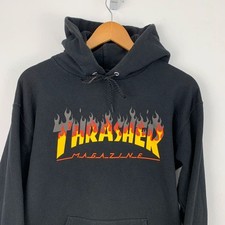Thrasher Magazine Hoodie Adults Small Black Sweatshirt Flames Spell Out Skate