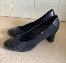 Ladies-BHS- Black FauxSuede Court Shoes-2.75 Block Heels-Size UK 5