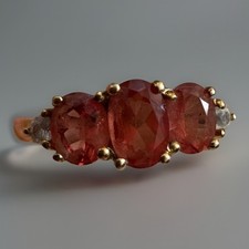 STUNNING 9ct 375 Yellow Gold Andesine & Zircon 3 Stone Ring Size O Hallmarked