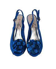Lunar Elegance Ladies Satin Blue + Bow Front Peep Toe Sling Back Heels UK4 EU 37