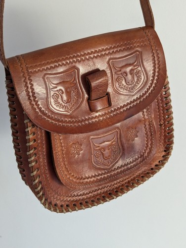 Tooled leather satchel bag - tooled,