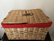 Vintage Wicker Basket Picnic Hamper Only Pre Owned And Lined In Good Condition