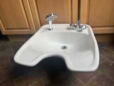 Salon Backwash Sink Basin Ceramic with Mixer Tap & Shower Head White