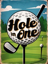 Hole in One Golf Ball Tee Metal Poster Wall Tin Sign Man Cave Shed Home Plaque