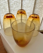 HANDBLOWN Amber Colour STEMLESS wine/cocktail/water Glasses - Set of 4 - Immac 