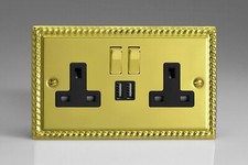 Varilight Georgian Roped Polished Brass XGDB Light Switch Socket Dimmer Toggle