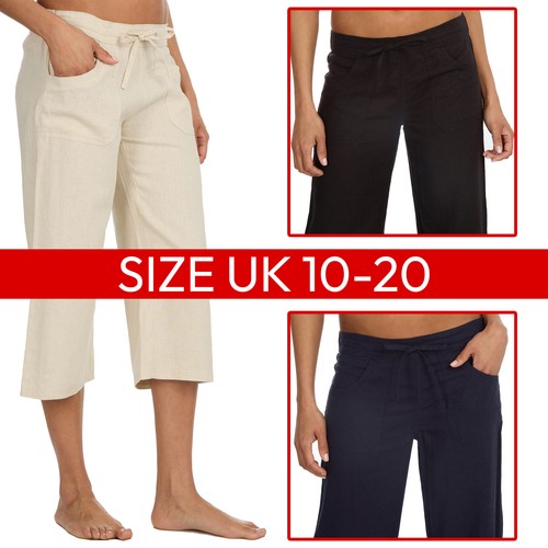 Ladies linen trousers - linen, 3/4