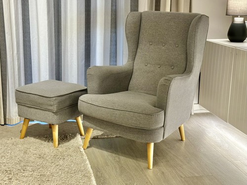 Grey wingback armchair - wingback, and