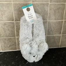New Primark ladies grey faux fur bear slipper socks size UK 2-5
