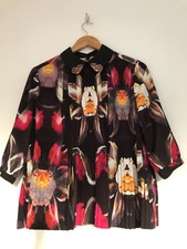 TED BAKER Sameey Blouse Black Floral Pleated Butterfly Size 3 UK 12 VGC Tunic