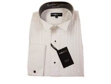 Slimmer Fit  WHITE Pleats & Stud  Wing Collar Tuxedo  Dress Shirt 14.5"-18" NWT