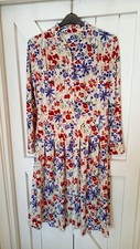 Damart Ladies Stretch Crepe Multicoloured Floral Long Sleeved Tea Dress- Size 16