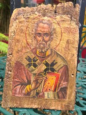 St Nicholas Patron Saint Hand Painted Plaque Icon Soild Wood 