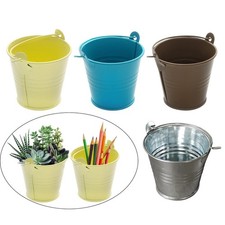 5x Small Metal Buckets Plant