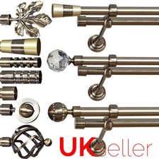Double Curtain Pole Bracket 1pc Metal Antique Brass Classic Fit to 19/19mm Pole