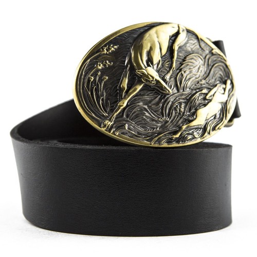 Leather belt with - , brass