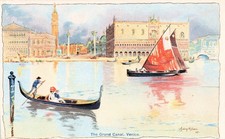  Postcard The Grand Canal Venice Gondolas Scenic View Artist Signed 1930s