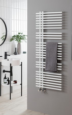 Designer White Heated Bathroom Towel Rail - Side-loading Wall-mounted 1348x500mm