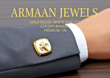 CUFFLINKS GOLD FILLED/WHITE JADE CUT/WEDDING PARTY FESTIVE/PREMIUM GIFT/UK/S