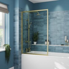 Square Framed Bath Shower Screen 800mm - Brushed Brass 6mm Glass Thickness