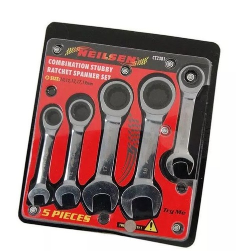5pc stubby ratchet spanner set - 5pc,