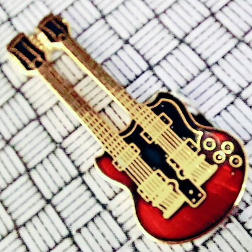 Red double neck guitar pin - red,