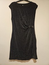 Wallis Black Sparkly Cap Sleeve Dress Size 16 With Belt Detail