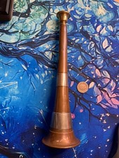 A vintage nickel-banded copper hunting horn 22.5 cm
