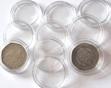 Round Coin Boxes Capsules Cases 22mm for -20p-10, 20,50 or 100 capsules 