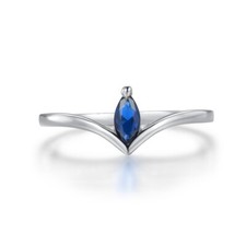 Ladies Solid 925 Silver Sterling Blue Sapphire Solitaire Wishbone Ring
