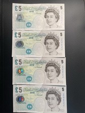 4 x Old 5 Five £5 Pound Bank Note, Consecutive Numbers