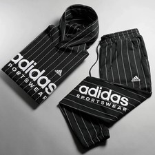 Adidas Originals Mens Pinstripe Fleece Full Tracksuit Hoodie Joggers Black S M L