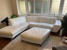 Natuzzi  White Leather L-sofa, footrest + armchair set