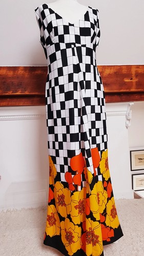 1960s black white check - 1960s, orange