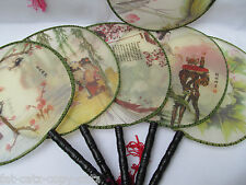 1 or 5 CHINESE GEISHA FINE SILK & WOOD HANDLE ROUND COSTUME DISPLAY FAN UKSELL
