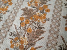 Vintage 1960s 1970s Fabric, per 1M Upholstery Barkcloth Original Floral Orange