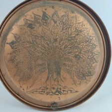 Victorian Warming Pan With Peacock Engraving Vintage Collectable Wooden Handle