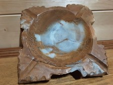 A Vintage Mid Century brutalist Hand Carved Heavy Onyx Ashtray 6x6 1KG Rare