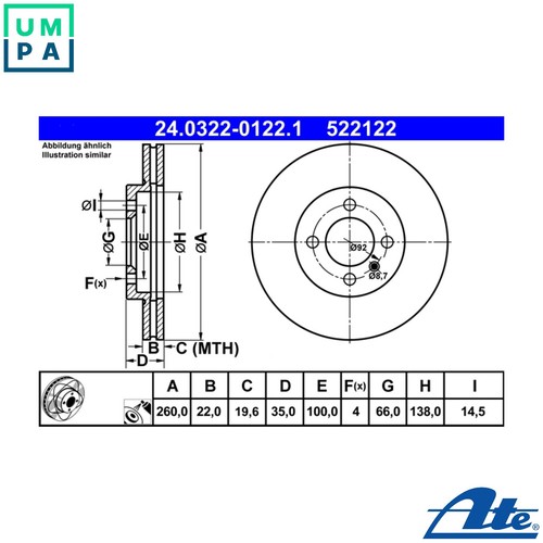 Brake disc 0322 0122 1 - 2x, 24.0322-0122.1