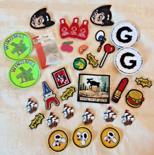 Job Lot - 33 Iron & Sew on Fabric Badge Patch Motif - Ships, Dogs, Food & Fun