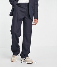 Topman Wide Leg Wedding Suit Pants Size 30 X 32 Actual Inseam 31.5” Navy Trouser