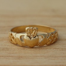 Yellow Gold Plated on Real 925 Sterling Silver Claddagh Band Ring Celtic Knot