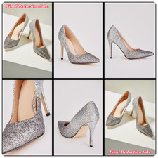 SALE WOMENS SILVER GLITTER SIZE 4-7 HIGH STILETTO HEEL POINTED DRESS COURT SHOES