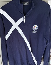Glenmuir Saltire Ryder Cup Quarter Zip Jumper Blue Large Cotton Excellent Cond