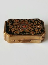 Vintage Stratton Painted Gold Tone Metal Pill Box