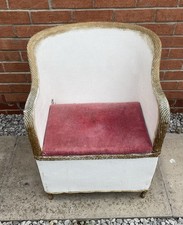 Unusual Vintage Lloyd Loom Style Small Chair Child Doll Bedroom White/Gold/Pink